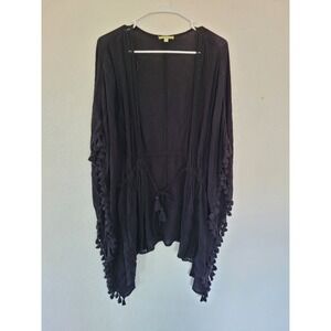 Gianni Bini Black Tassel Kimono Cover Up Medium Rayon Lightweight #5‎